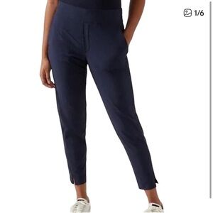 Athleta Brooklyn Mid Rise Ankle Pants Tapered Pocket Rib Knit Trim Navy Blue 8P